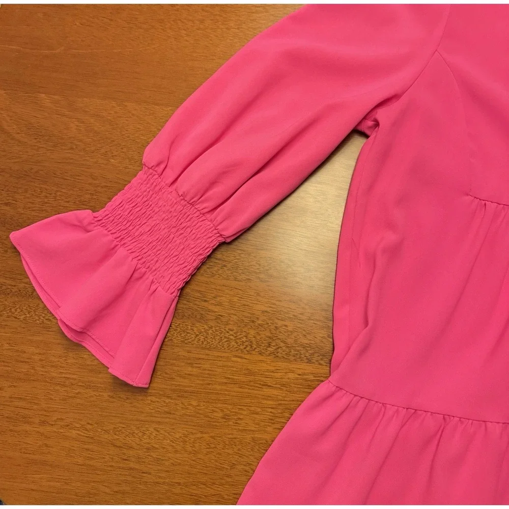 Tuckernuck POMANDER PLACE Kenzo Dress XL Electric Pink Tiered Long Sleeve Shift - Picture 7 of 10